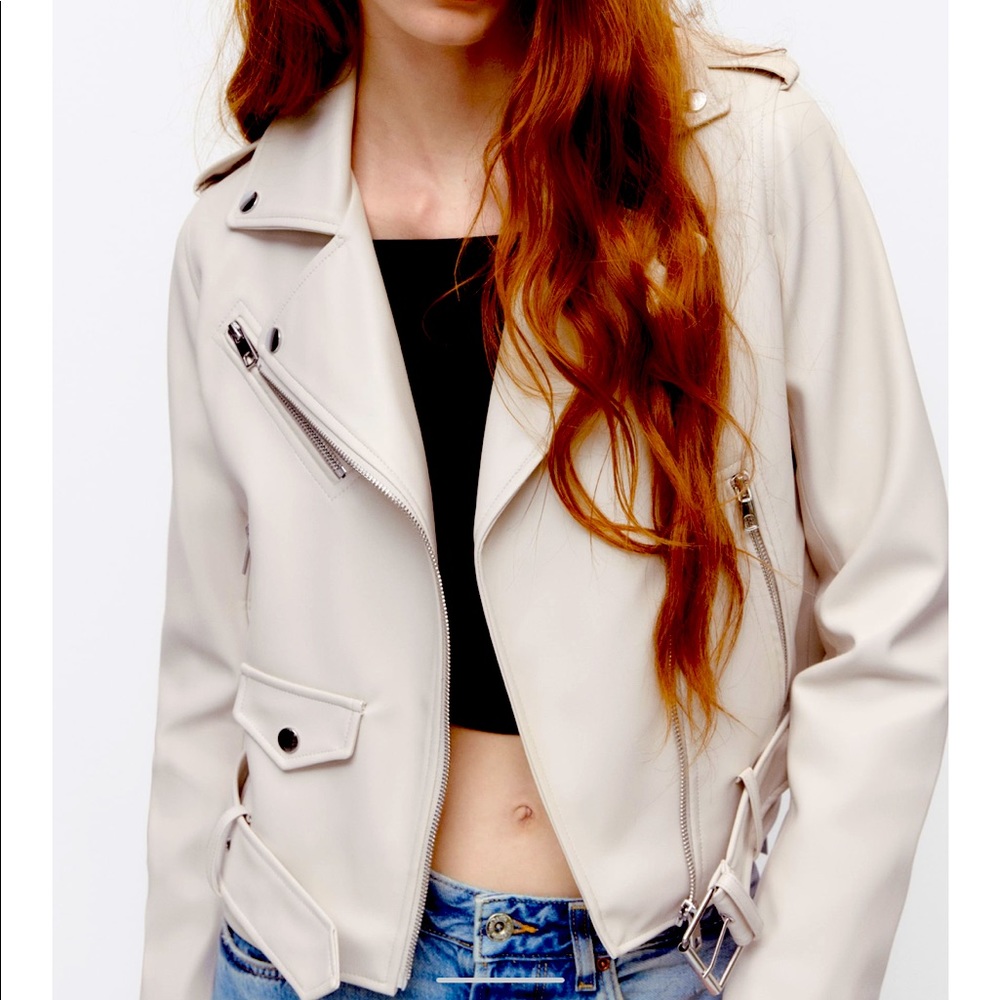 Tan Leather biker jacket with belt